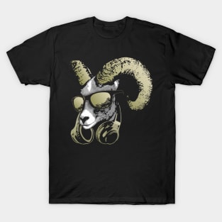 DJ Goat Bling Cool and Funny Music Animal with Headphones and Sunglasses T-Shirt